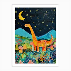 Dinosaur At Night Painting 2 Art Print