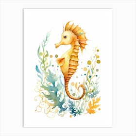 A Seahorse Watercolour In Autumn Colours 2 Art Print