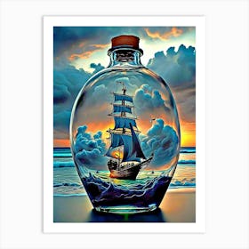 Boat art in glass bottles 1 Art Print