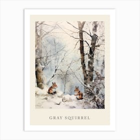Winter Watercolour Gray Squirrel 3 Poster Art Print