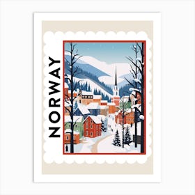 Retro Winter Stamp Poster Bergen Norway 3 Art Print