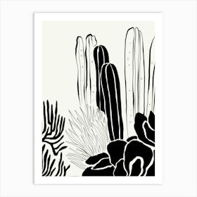 Desert Plants Black and White Landscape Art Print