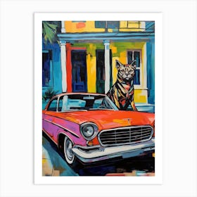 Ford Fairlane Vintage Car With A Cat, Matisse Style Painting 2 Art Print