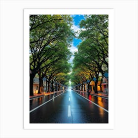 City Street At Night Art Print