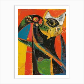 Cat And Parrot Art Print