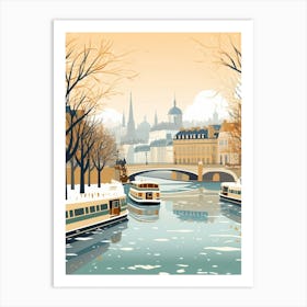 Vintage Winter Travel Illustration Paris France 4 Art Print