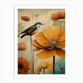 Bird On Flower Bird Wall Art Art Print