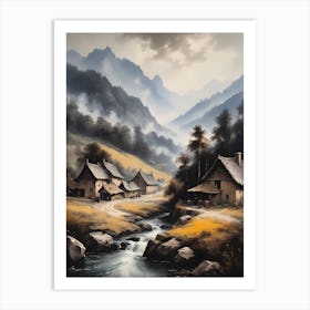 In The Wake Of The Mountain A Classic Painting Of A Village Scene (3) Art Print