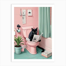 Cat Reading On A Toilet (1) Art Print