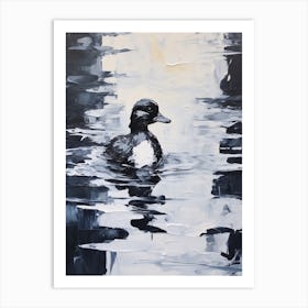 Black & White Brushstrokes Painting Of A Duckling Art Print