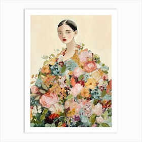 Woman With Floral Dress Modern Art Print