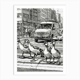 Ducks Crossing The Street Art Print