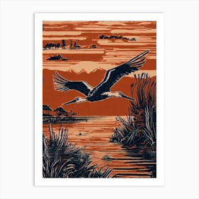 Stork In Flight Wall Art Above Tv Art Print