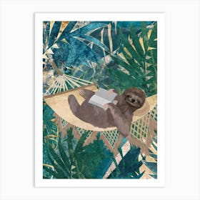 Sloth Reading In A Hammock Art Print