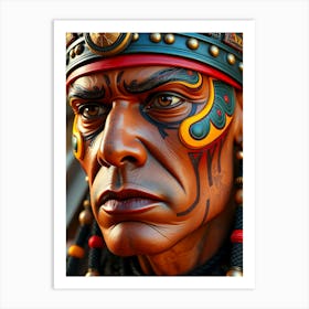 Aztec Warrior Close-Up Portrait Art Print