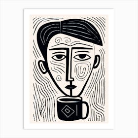 Coffee Cup & Face Linocut Inspired Art Print