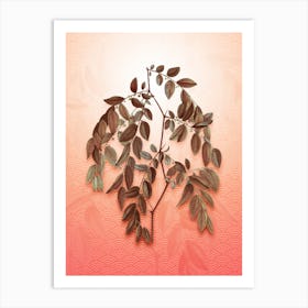 Jujube Vintage Botanical in Peach Fuzz Seigaiha Wave Pattern n.0224 Art Print