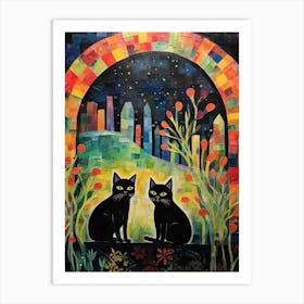 Black Cats In The Archway Of A Medieval Monastery Art Print