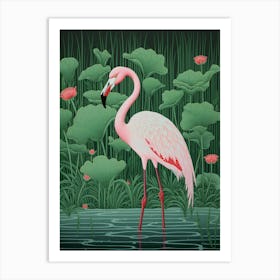Ohara Koson Inspired Bird Painting Flamingo 2 Art Print