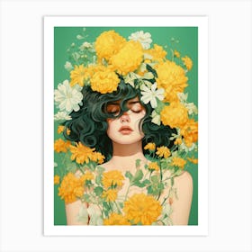 portrait illustration of woman with flowers 4 Art Print