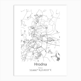 Hrodna,Belarus Minimalist Map Art Print