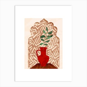 Red Vase With Plant Art Print