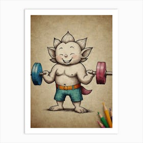 Cartoon Character With A Dumbbell Art Print