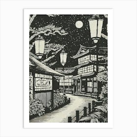 Lit Streets In Gion District Ukiyo-E Style Art Print