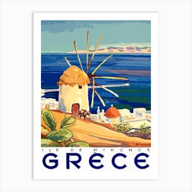 Mykonos, Greece, Windmill On The Coast Art Print