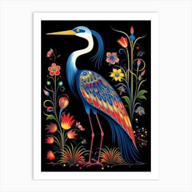 Folk Bird Illustration Great Blue Heron 6 Art Print