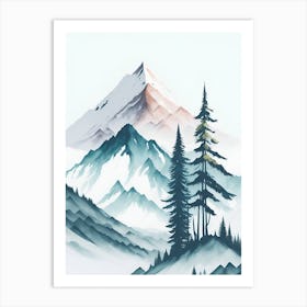 Mountain And Forest In Minimalist Watercolor Vertical Composition 244 Art Print