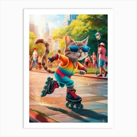 Skateboarding Cat Art Print