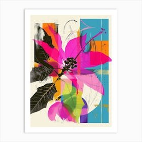 Poinsettia 3 Neon Flower Collage Art Print