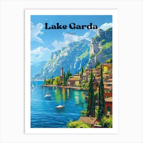 Lake Garda Italy Beautiful Travel Illustration Art Print