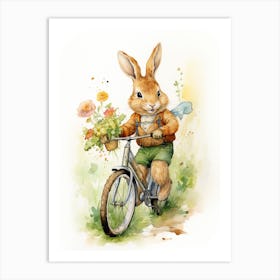 Bunny Biking Rabbit Prints Watercolour 2 Art Print