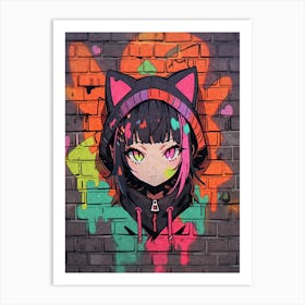 Kawaii Aesthetic Color Splash Nekomimi Anime Cat Girl Urban Graffiti Style Art Print