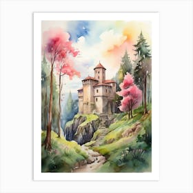 Watercolor Castle In The Forest.1 Art Print