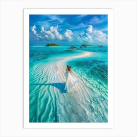 Woman Walking On A Beach Art Print