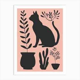 Cat And Plants Art Print