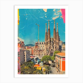 Barcelona   Retro Collage Style 1 Art Print