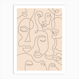 Line Drawing Of Faces Art Print