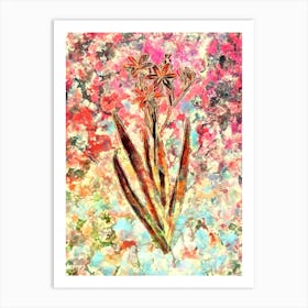 Impressionist Blackberry Lily Botanical Painting in Blush Pink and Gold Art Print
