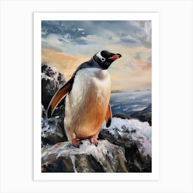 Adlie Penguin Petermann Island Oil Painting 1 Art Print