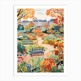 Luxembourg Gardens, France In Autumn Fall Illustration 2 Art Print
