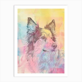 Pastel Pointed Ear Dog Line Illustration 2 Art Print