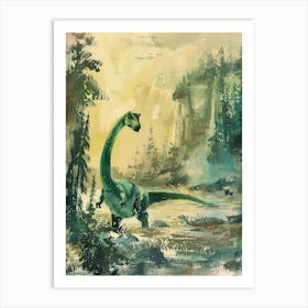 Dinosaur Storybook Pastel Watercolour Painting 1 Art Print