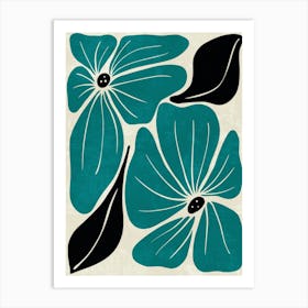 Teal Flowers Art Print