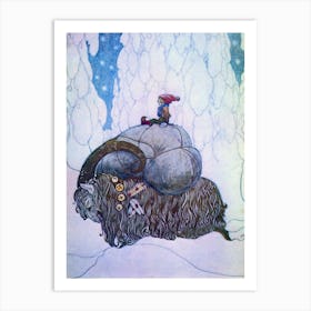 The Yule Goat Christmas Artwork 1917 - John Bauer Art - Scandinavian (Swedish) Storybook Illustration WINTER Fairytale HD Remastered Art Print
