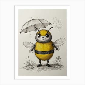 Bee With Umbrella Art Print