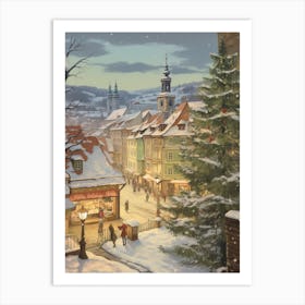 Vintage Winter Illustration Cesky Krumloy Czech Republic 2 Art Print